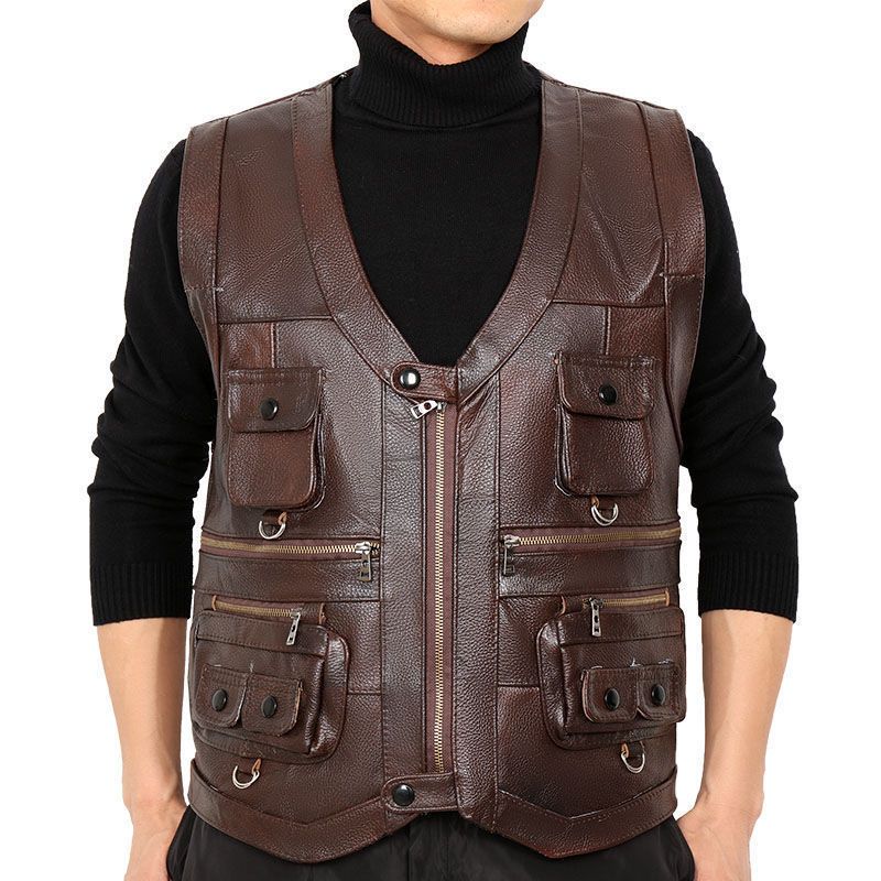 Motorcycle Gear Vest - Kamizelka męska ze skóry naturalnej bydlęcej,