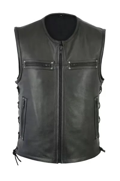 Motorcycle Gear Vest - Nowa skórzana kamizelka z wysokim kołnierzem